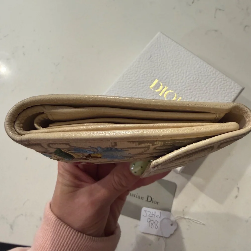 Dior Trotter Flower Embroidered Trifold Wallet